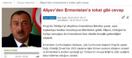 Türkiyə mətbuatı Əliyevin Sərkisyana cavabından yazdı